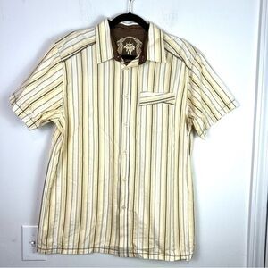 Prana yellow brown vertical stripe shirt sleeve men’s size large button shirt